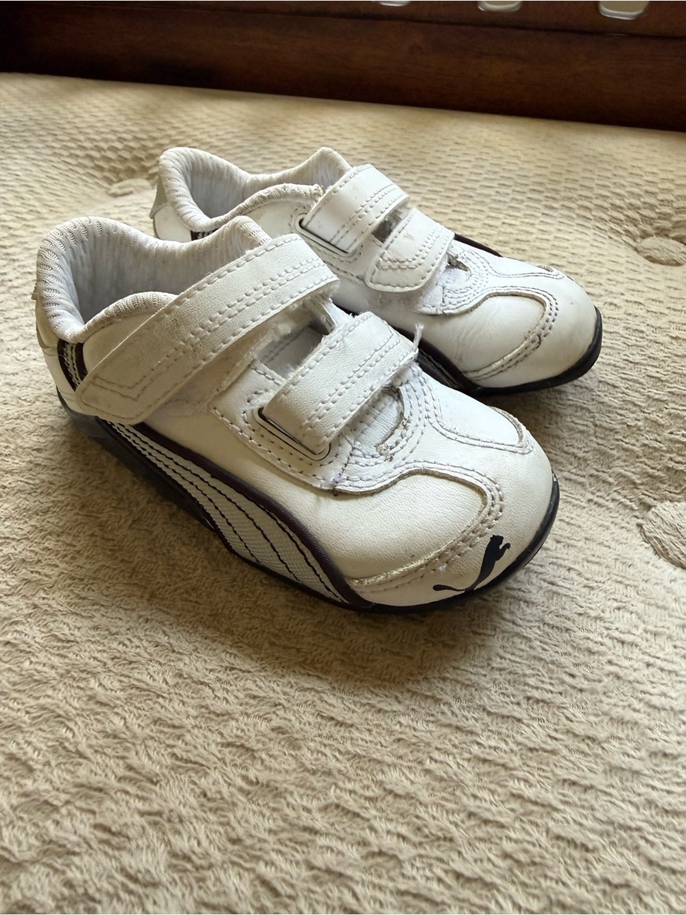 Puma Kids White and Black Velcro Sneakers